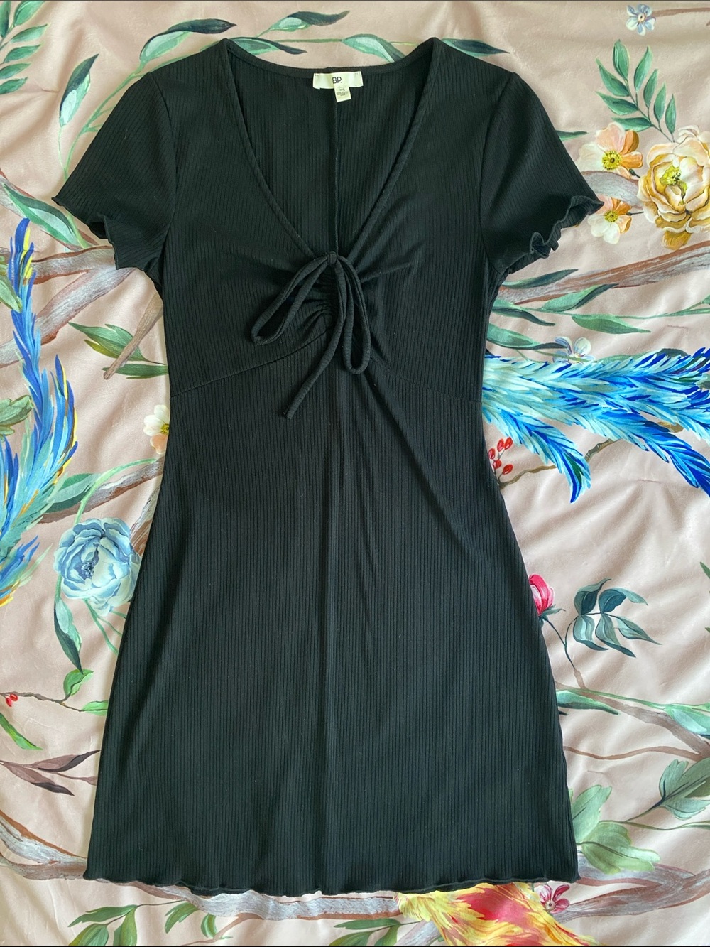 bp Black Ribbed Tie-Front Mini Dress